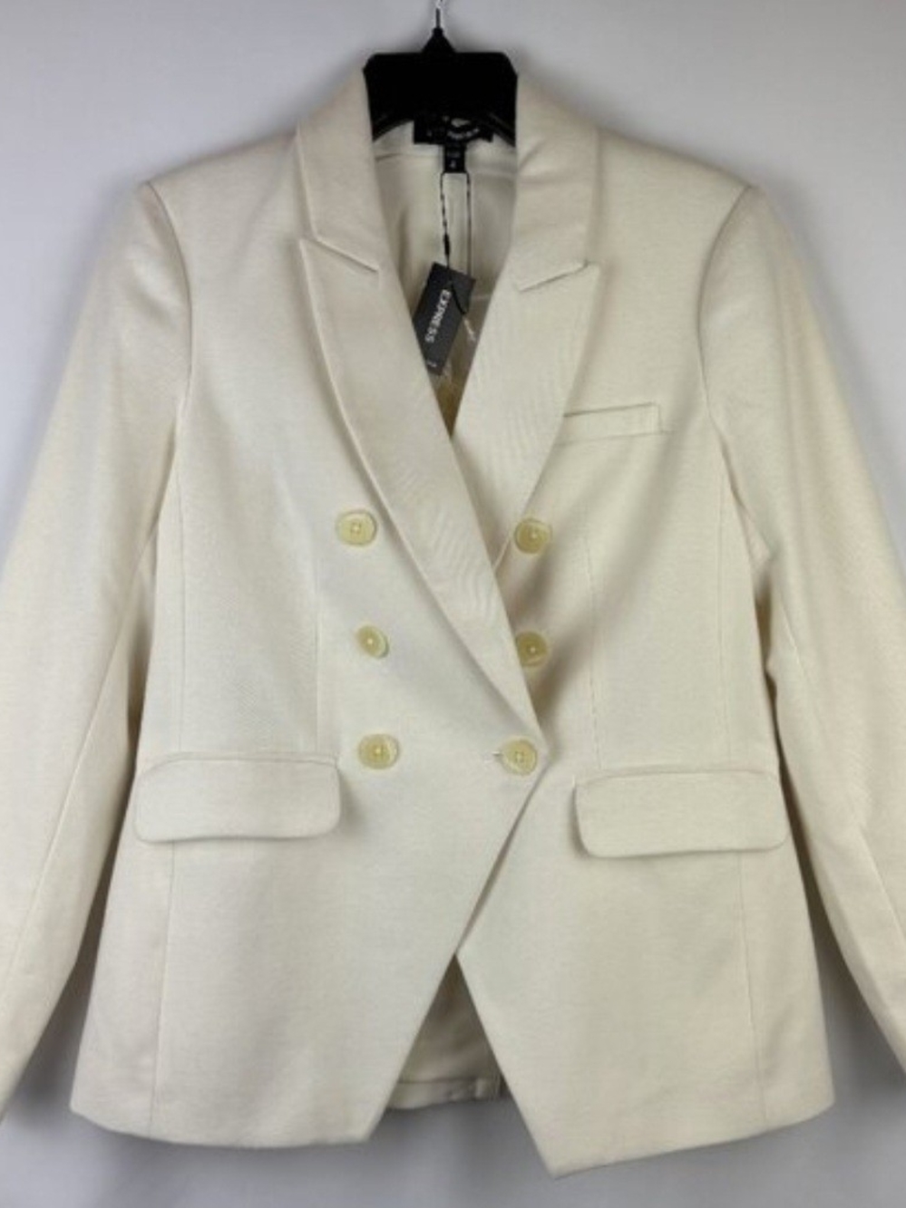 Women's Cream Double-Breasted Blazer Jacket - Classic Tailored Style